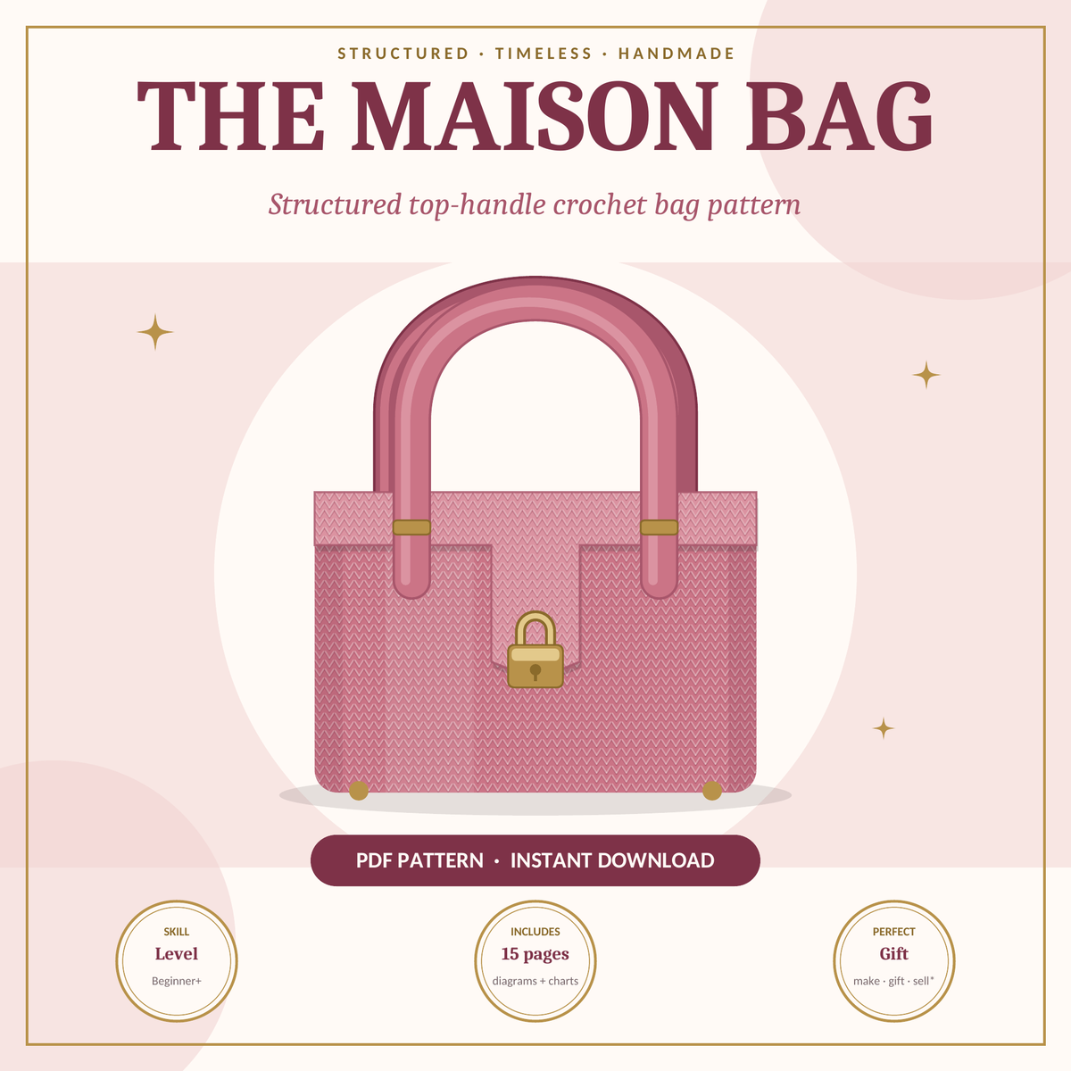 The Maison Bag Crochet Pattern | Structured Top-Handle Handbag PDF (Instant Download)