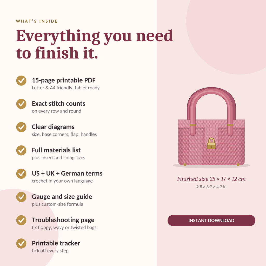 The Maison Bag Crochet Pattern | Structured Top-Handle Handbag PDF (Instant Download)